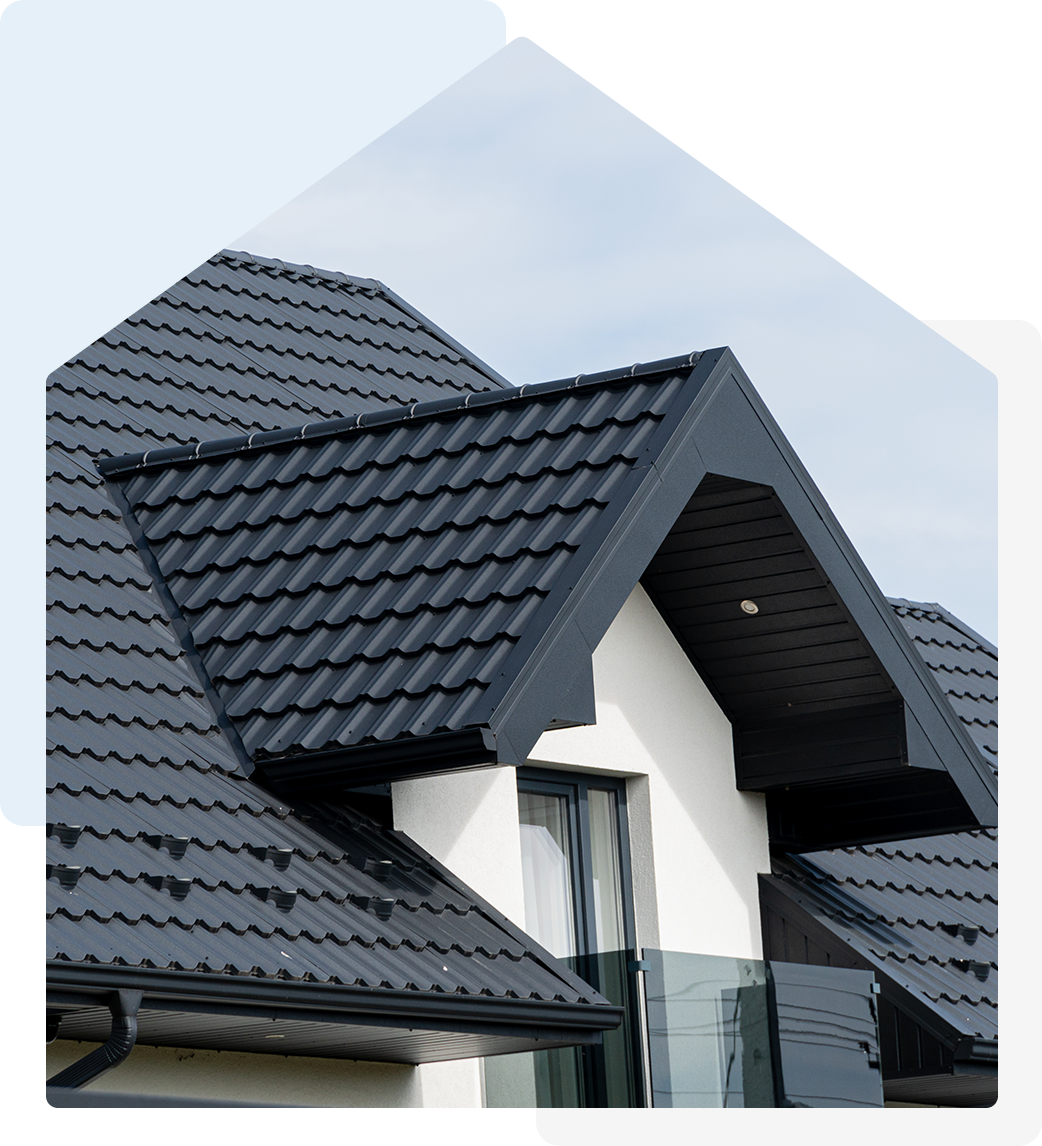 Modern black roof shingles on house.